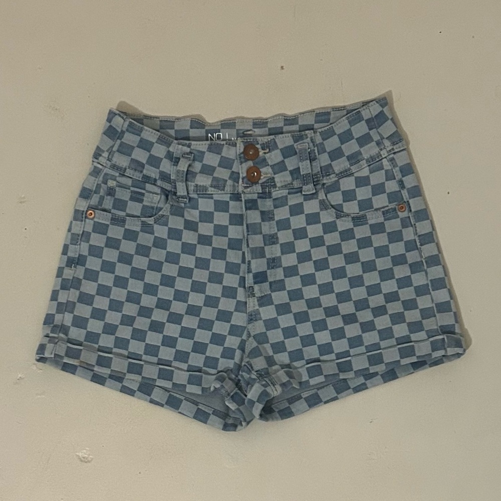 Nollie Blue Checkered High-Waisted Shorts